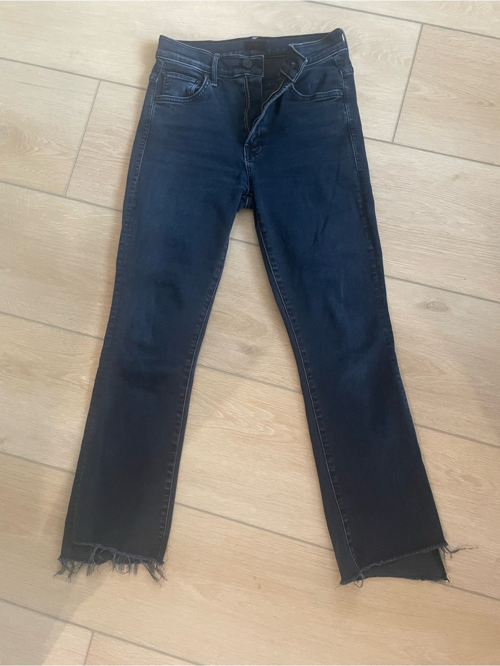 MOTHER Dark Blue The Insider Ankle Step Fray Jeans with Raw Hem